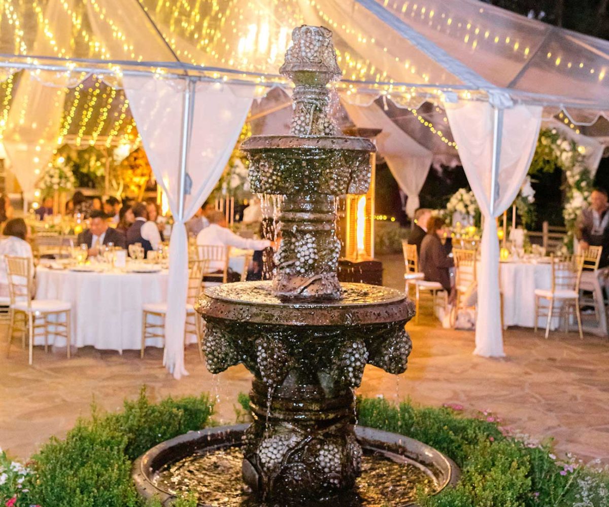 Lake Oak Meadows Water Fountain by Wedding Tent